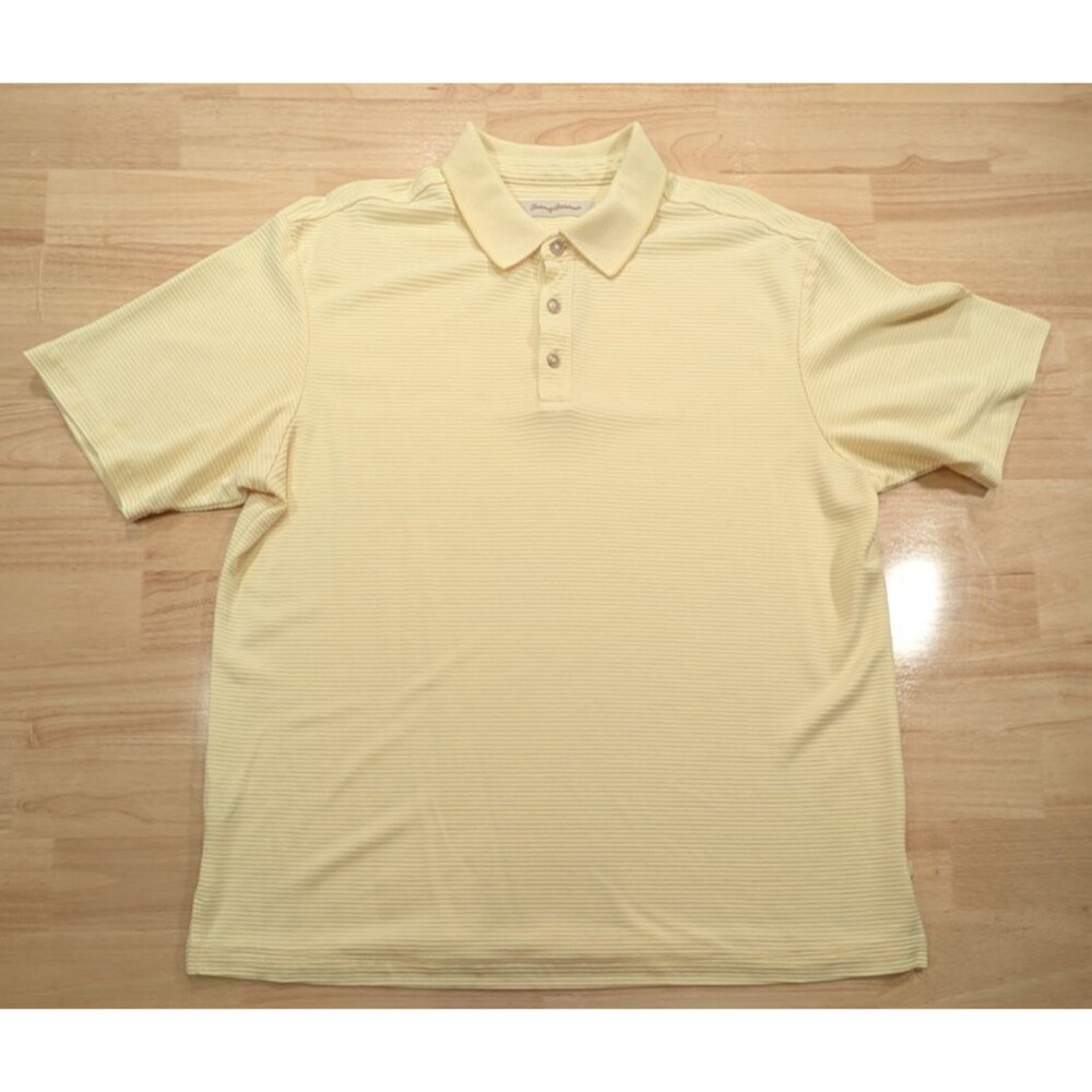 Tommy Bahama Shirt Mens Large L Striped Polo Short Sleeve Soft Modal Yellow